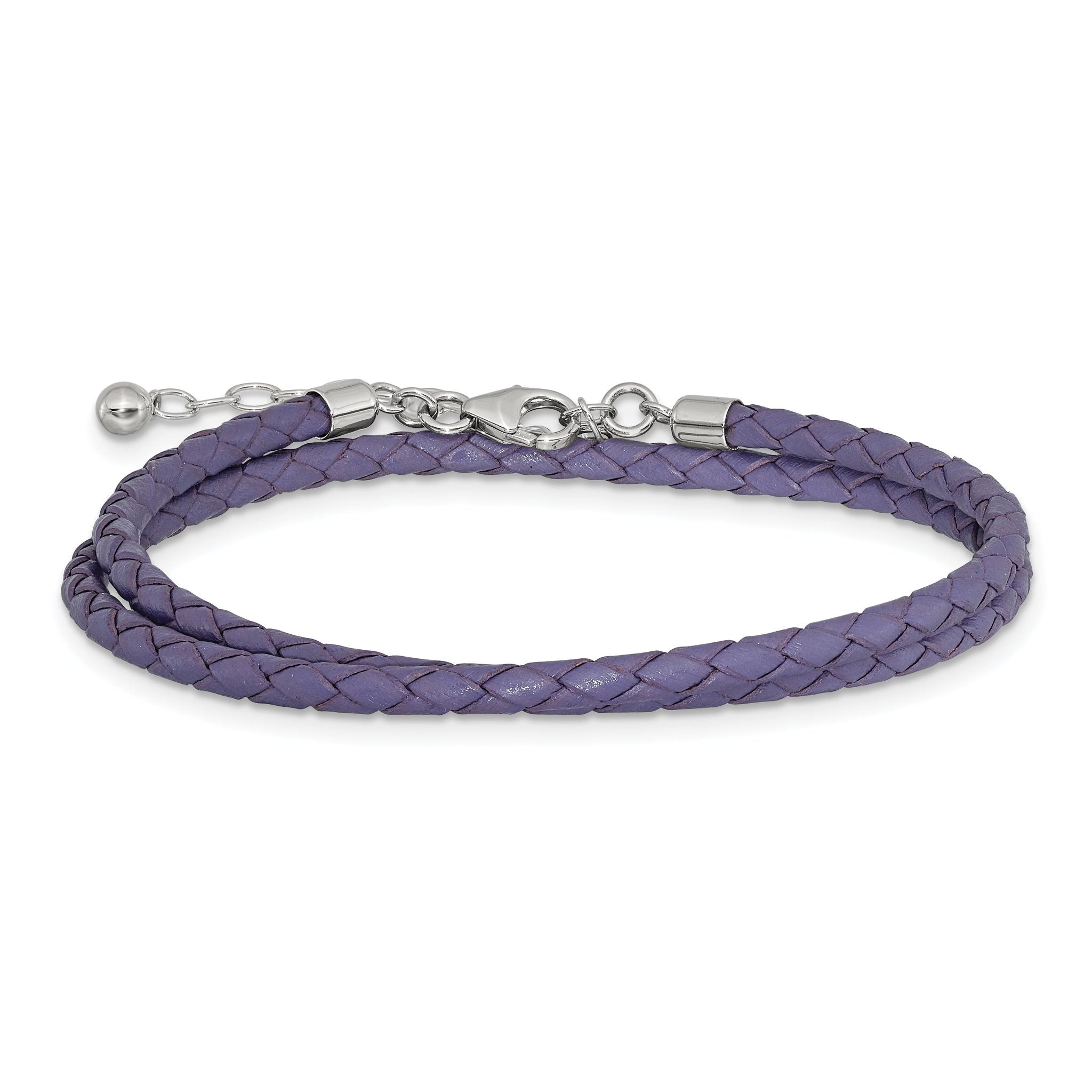 SS Reflections Purple Leather Rh-plated 14in With 2in ext Choker/Wrap Bracelet