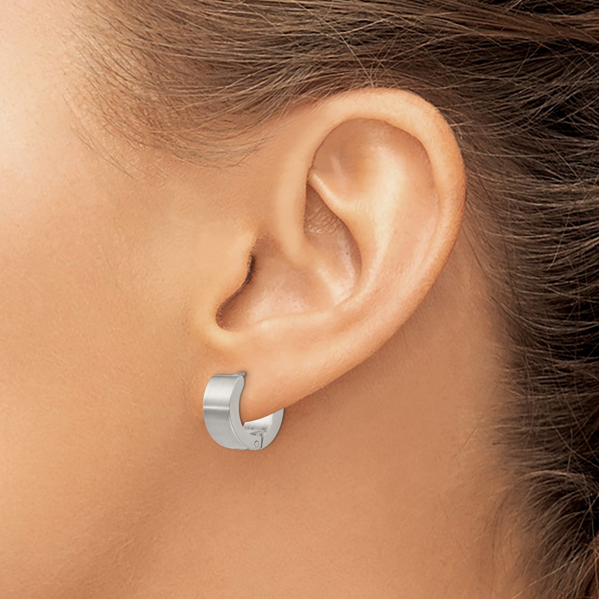 Stainless Steel Polished & Brushed Hinged Huggie Hoop Earrings