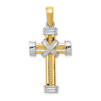 14K Two-Tone Gold Latin Cross Pendant with Polished Beaded Texture