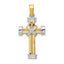 14K Two-Tone Gold Latin Cross Pendant with Polished Beaded Texture