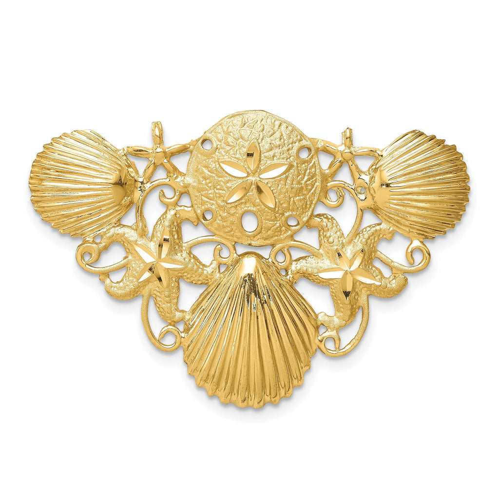 14K Gold Sea Life Diamond-Cut Slide Pendant for Omega Necklaces