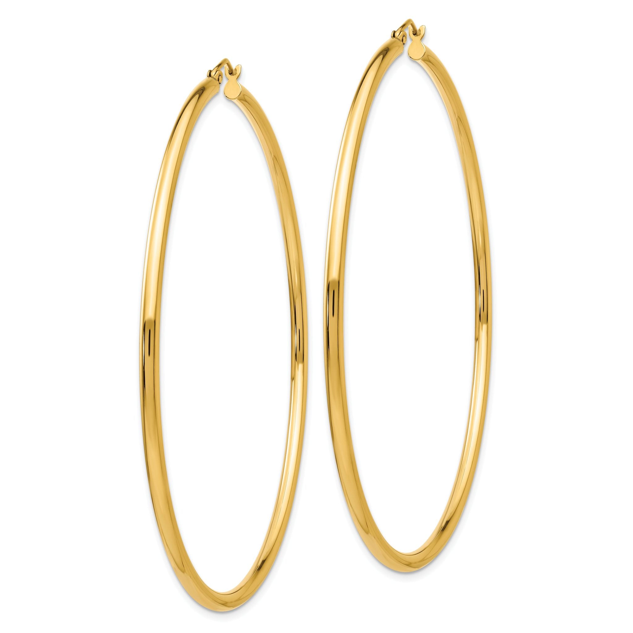 14k Polished 2.25x70mm Round Tube Hoop Earrings Secondary image