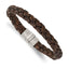 Stainless Steel Polished Brown Woven Leather Bracelet for Men
