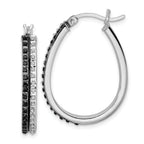 Sterling Silver Platinum-Plated Black & White Diamond Hoop Earrings   Elegant Hinged Design