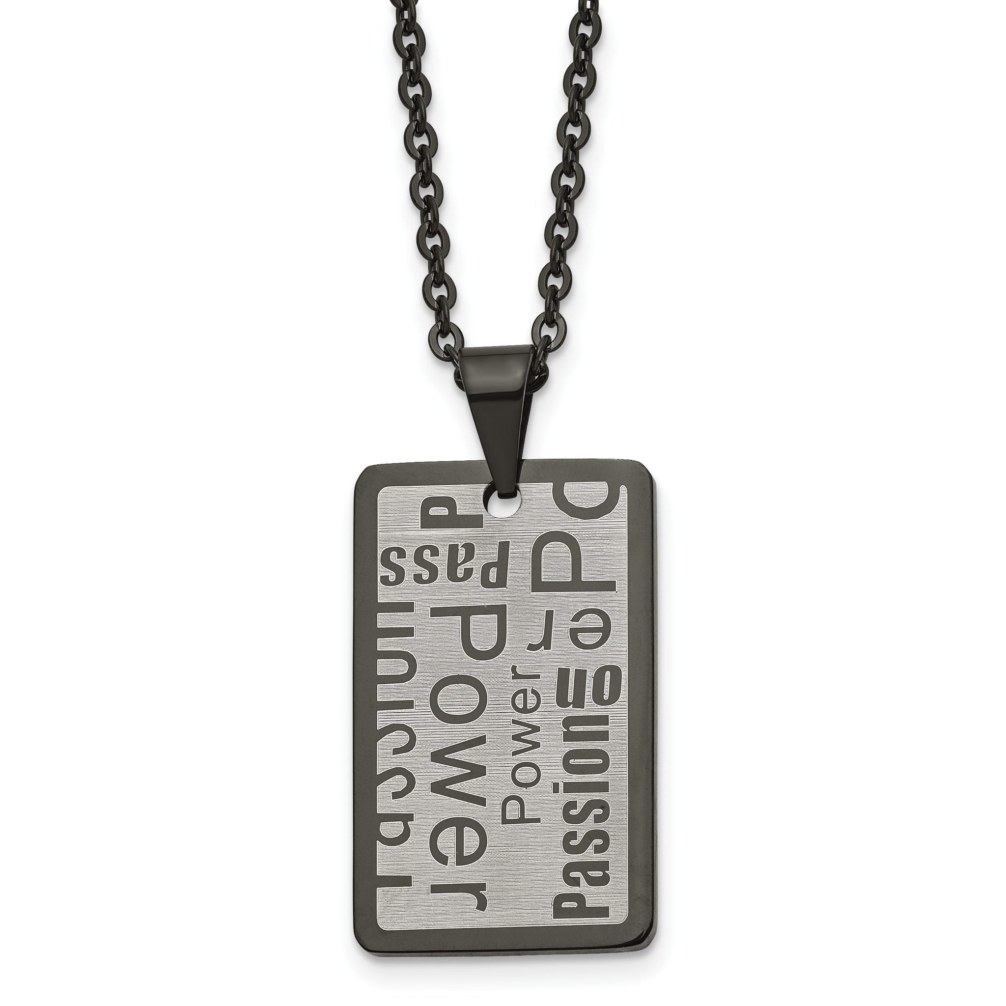 Chisel Stainless Steel Brushed and Polished Black IP-plated Power and Passion Pendant on a 22 inch Cable Chain Necklace Main image