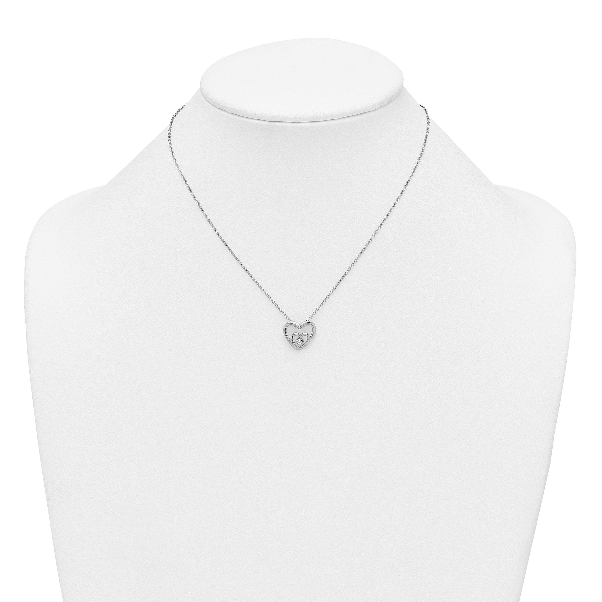 Sterling Silver Rhodium-plated Polished CZ Open Hearts 16 Inch with 2 Inch Extension Necklace