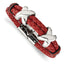 Stainless Steel Polished Red Leather and Black Rubber Bracelet for Men