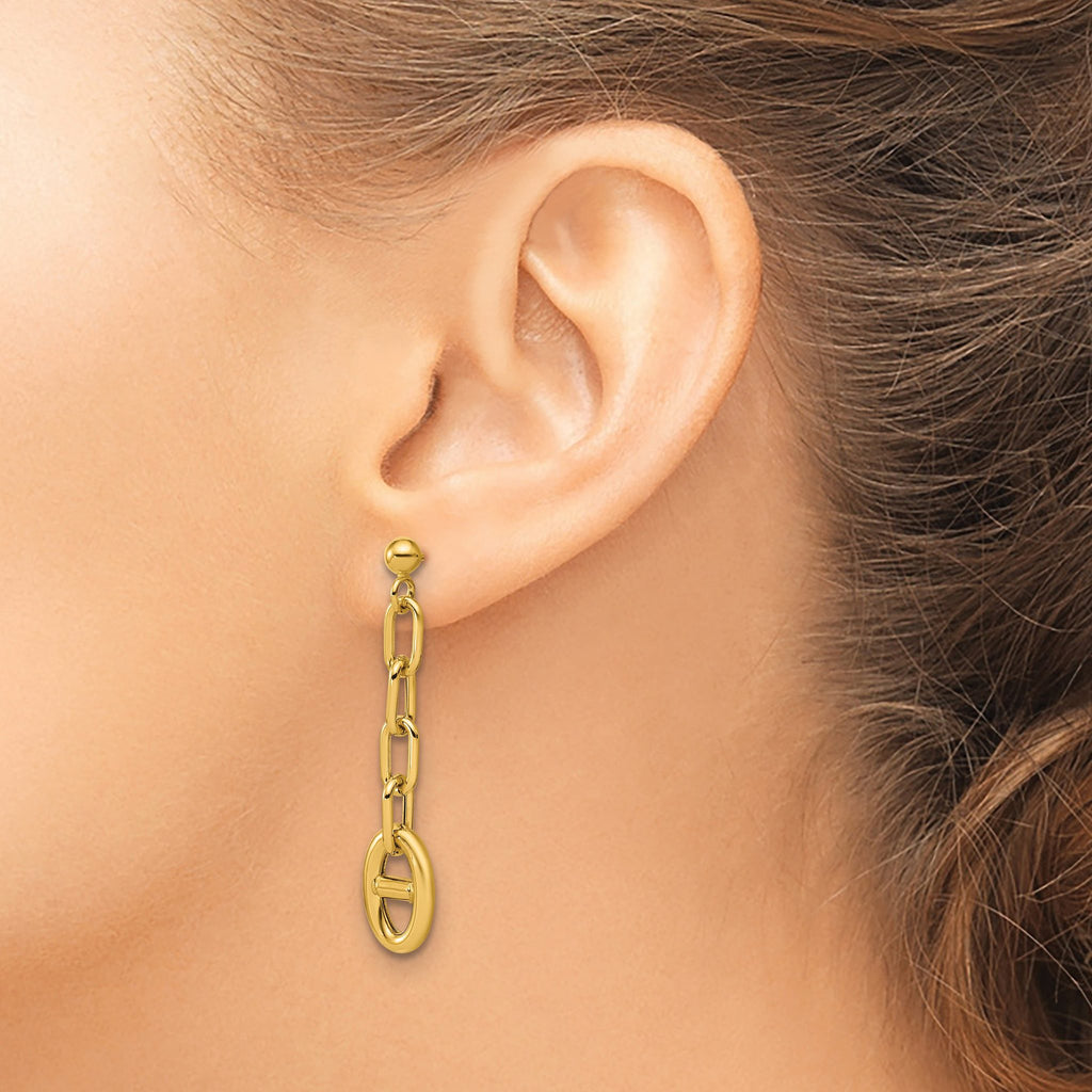 14K Polished Anchor Link Post Dangle Earrings