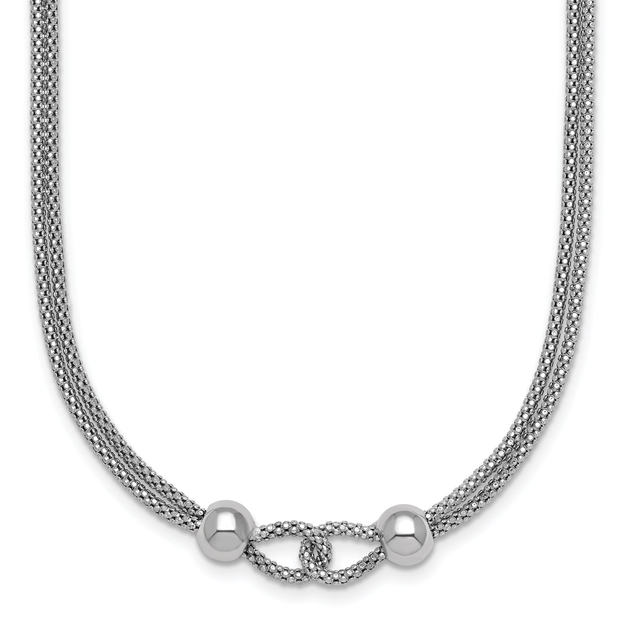 Sterling Silver Rhodium-plated Polished Beads Double Strand Mesh 16 inch with 2 inch Extender Necklace Main image