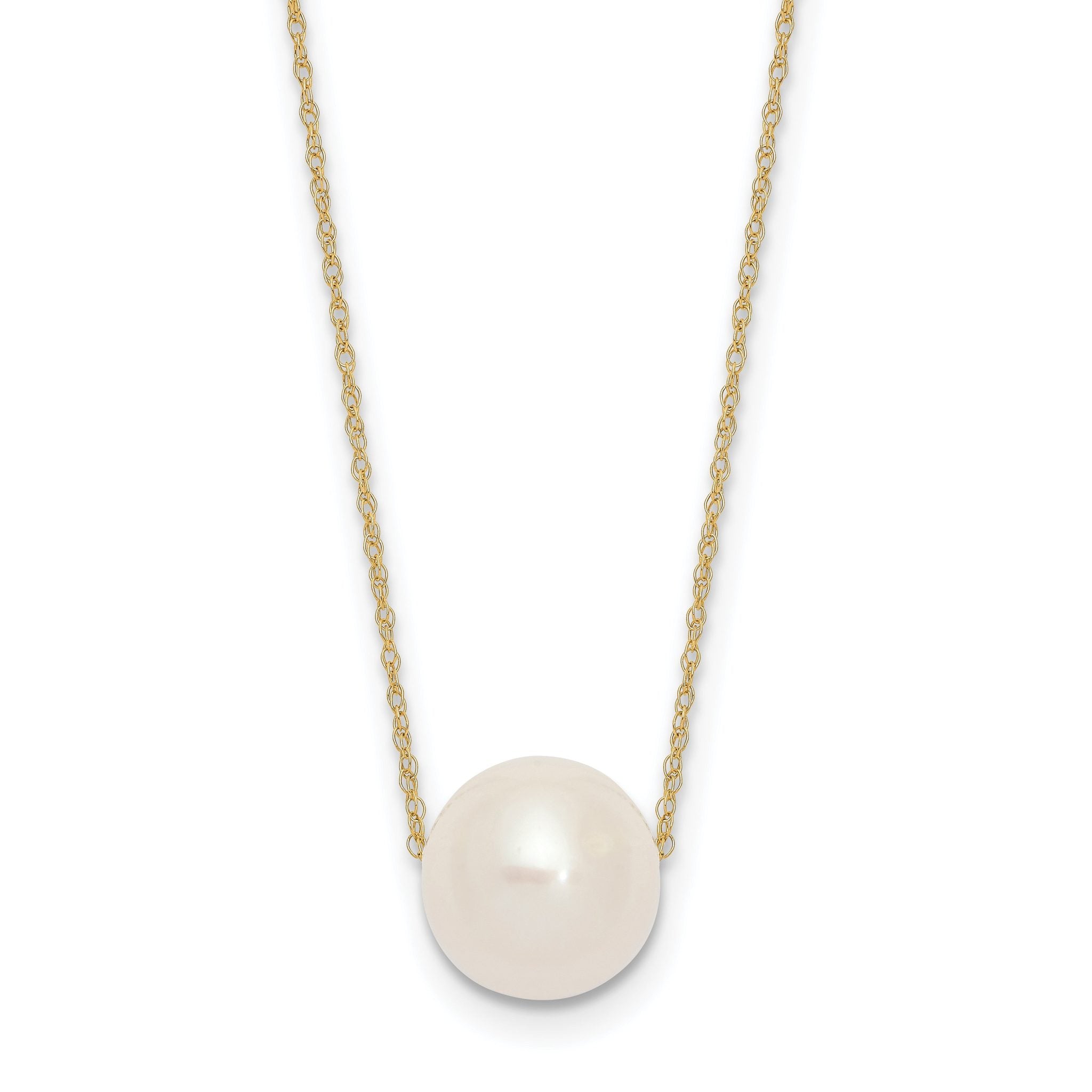 10k 10-11mm White Round Freshwater Cultured Pearl 17 inch Rope Necklace