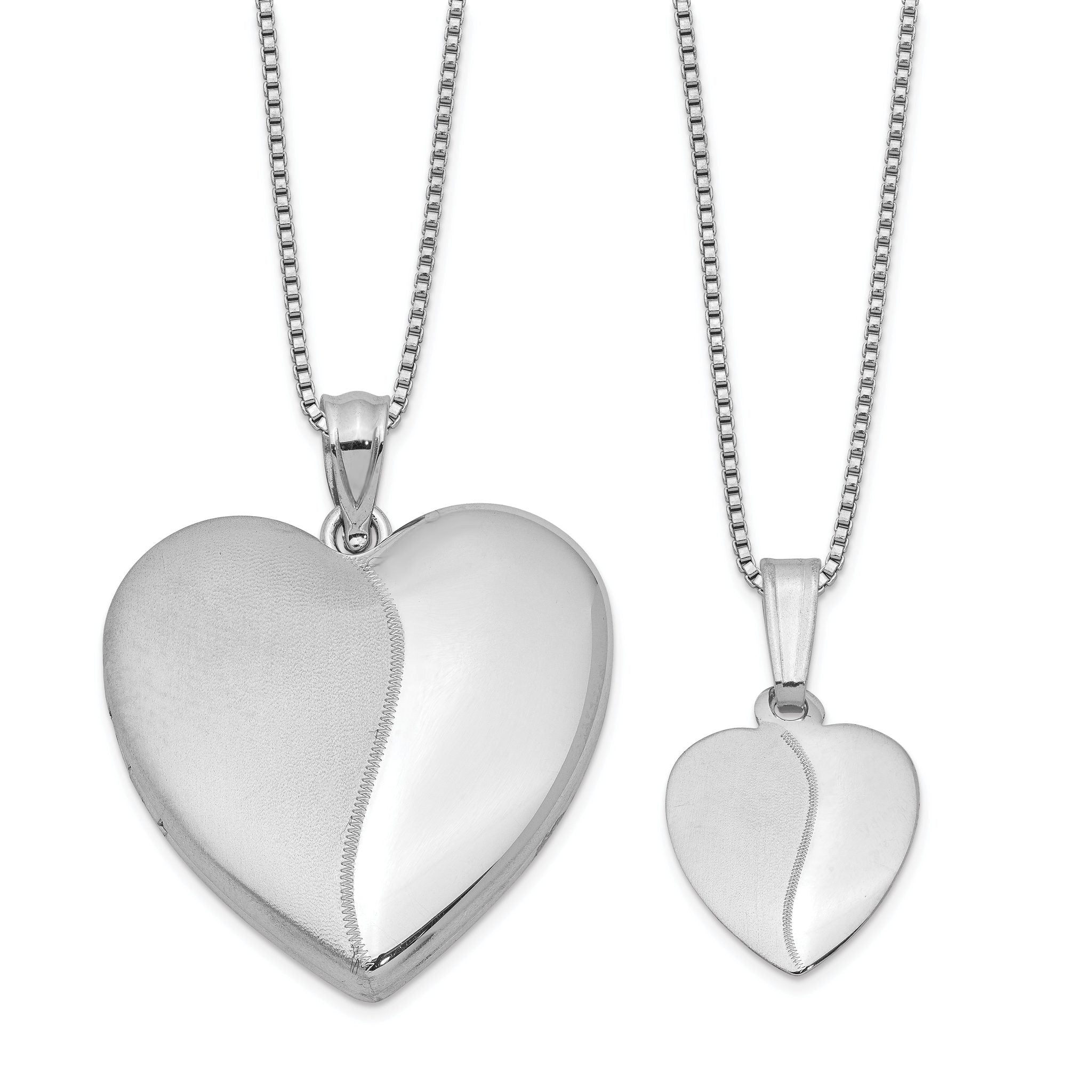 Sterling Silver RH-plated Pol & Satin Heart Locket & Pendant Necklace Set Main image