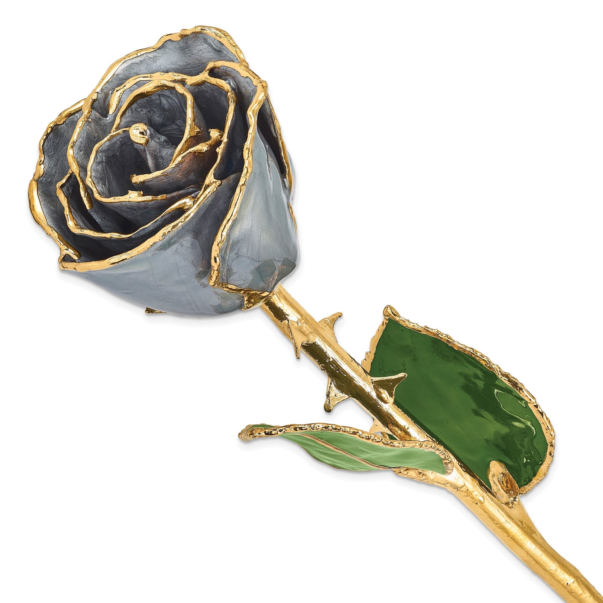 Lacquer Dipped Gold Trimmed Silver Moon Stone Real Rose Main image