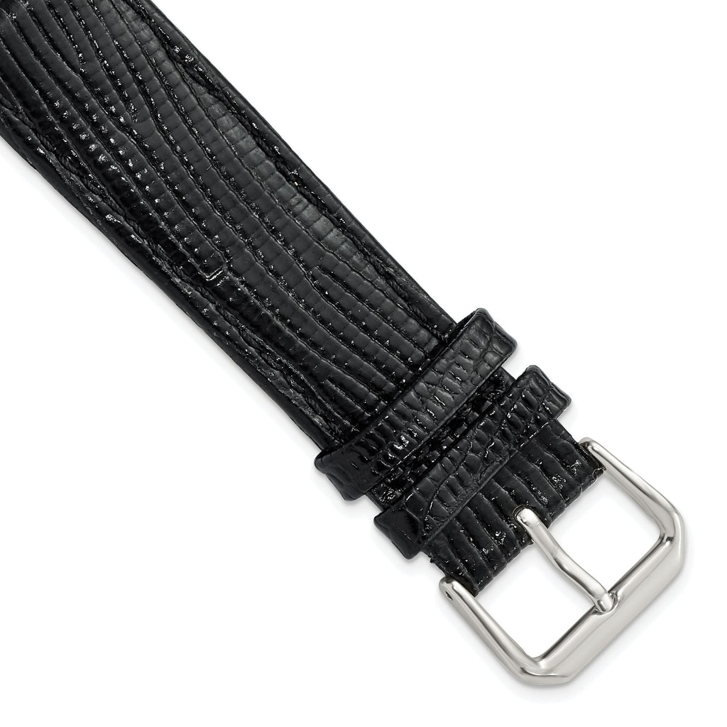 Snake-Grain Leather Watch Band in Black with Silver-Tone Buckle, 16mm