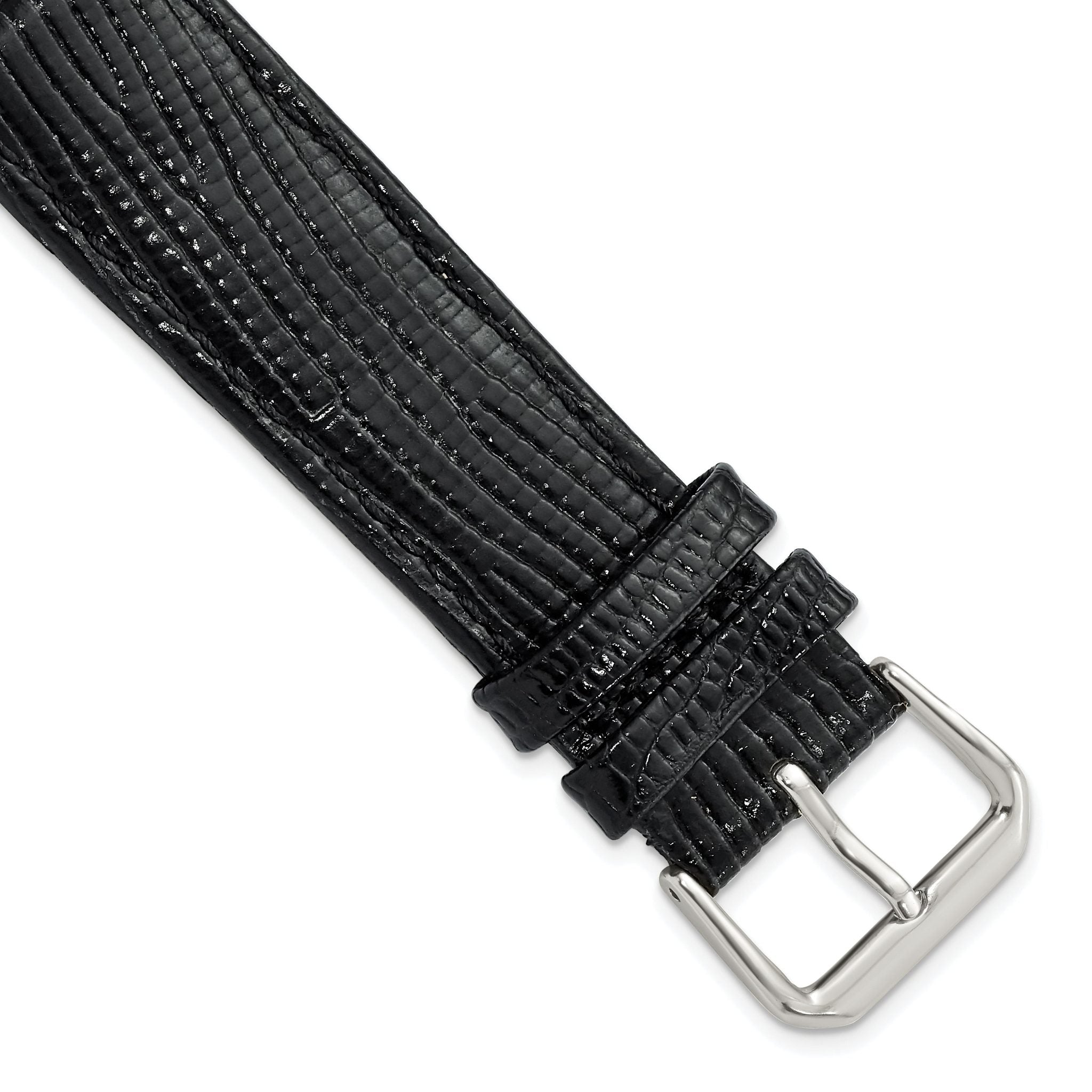 Snake-Grain Leather Watch Band in Black with Silver-Tone Buckle, 16mm