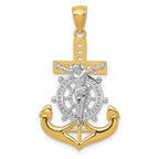 14K Gold Mariners Crucifix Pendant with Rhodium Polished Finish