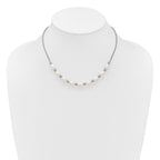 Sterling Silver Rhodium-plated Polished and Beaded 7-8mm Freshwater Cultured Rice Pearl 16 Inch with 2 Inch Extension Necklace
