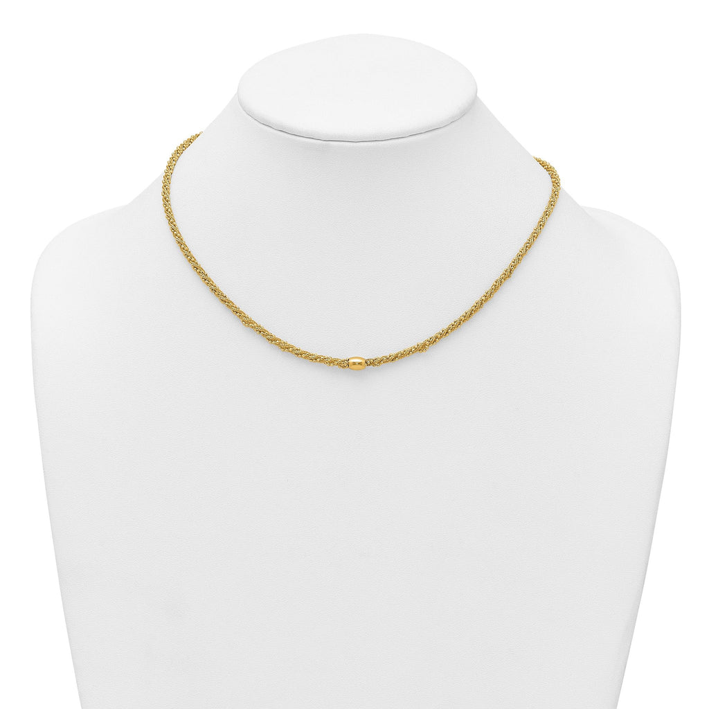 14k Polished and Textured Twisted with Bead 17 inch Necklace