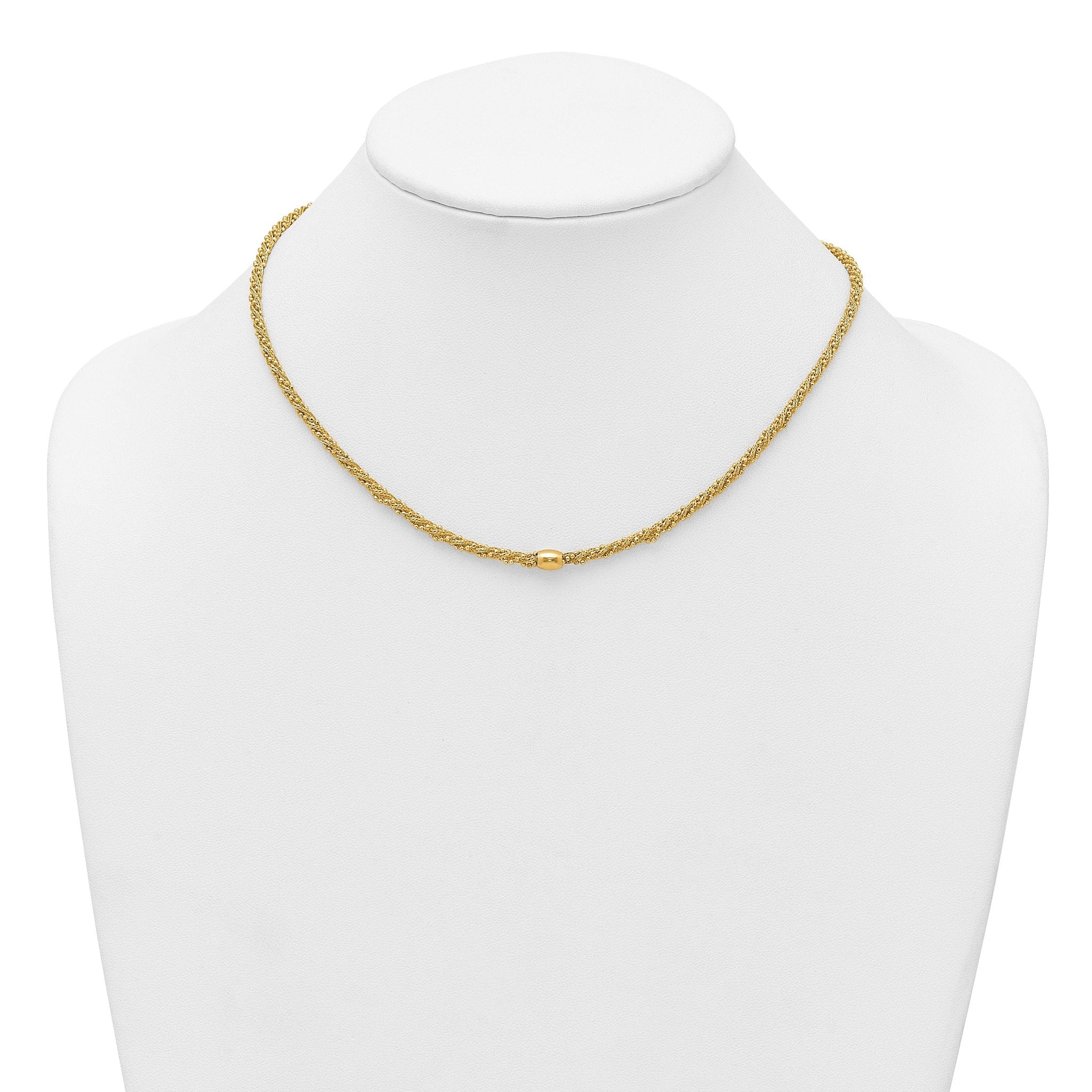 14k Polished and Textured Twisted with Bead 17 inch Necklace