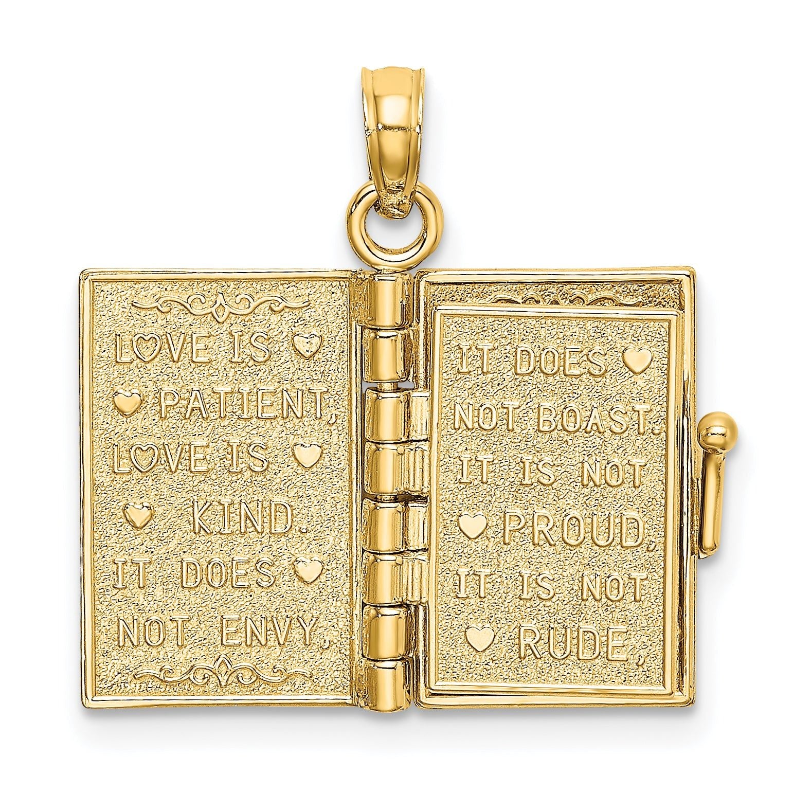 14K Enameled 3D Moveable LOVE Flower Book Pendant