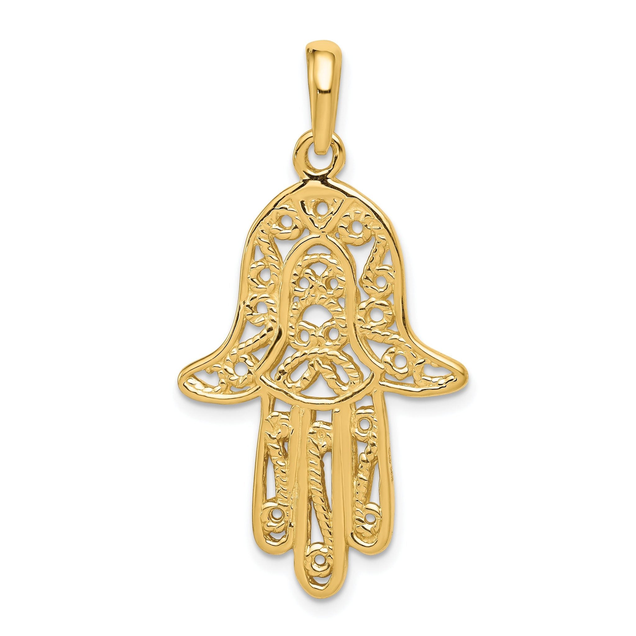 14K Gold Filigree Chamseh Pendant with Elegant Flat-Back Design Main image
