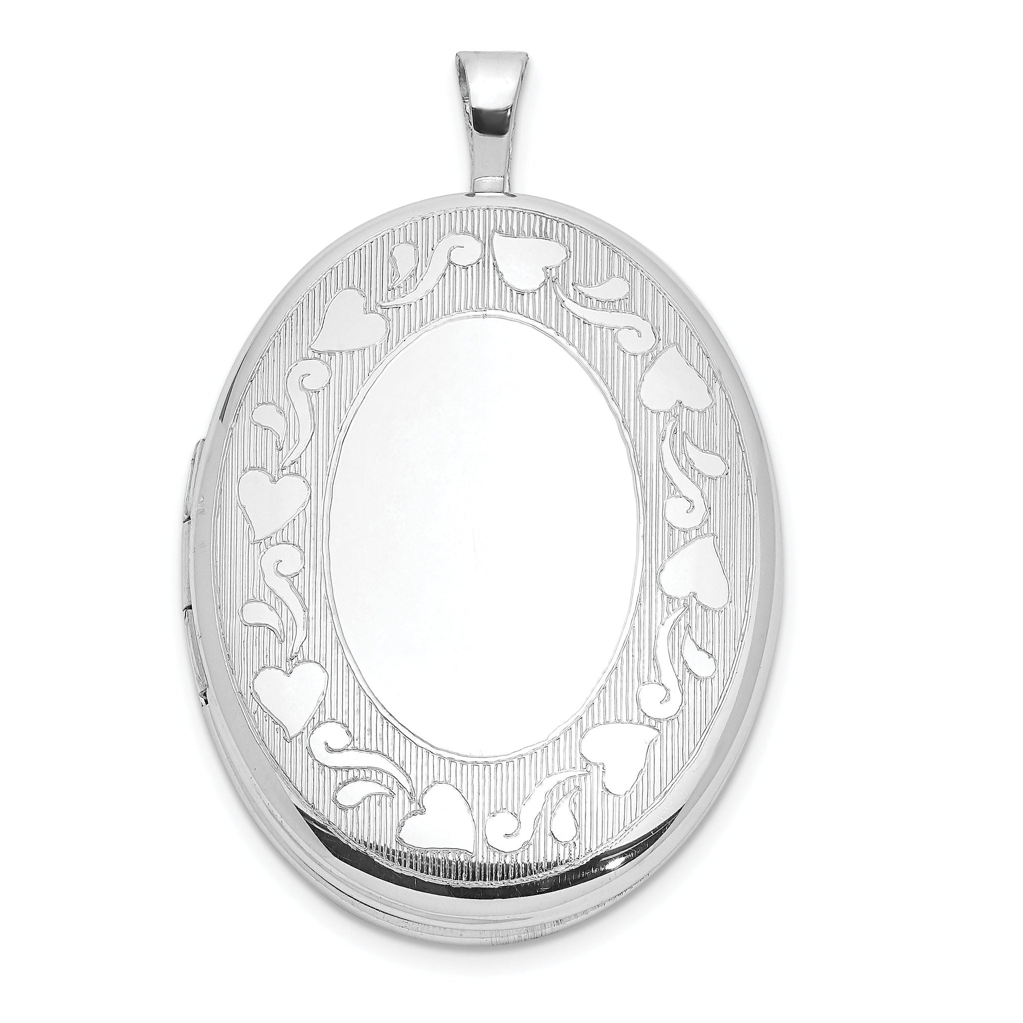 Sterling Silver Rhodium-plated Heart Border 26x20mm Oval Locket Main image