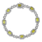 Sterling Silver Rhodium-plated Diamond & Peridot Bracelet