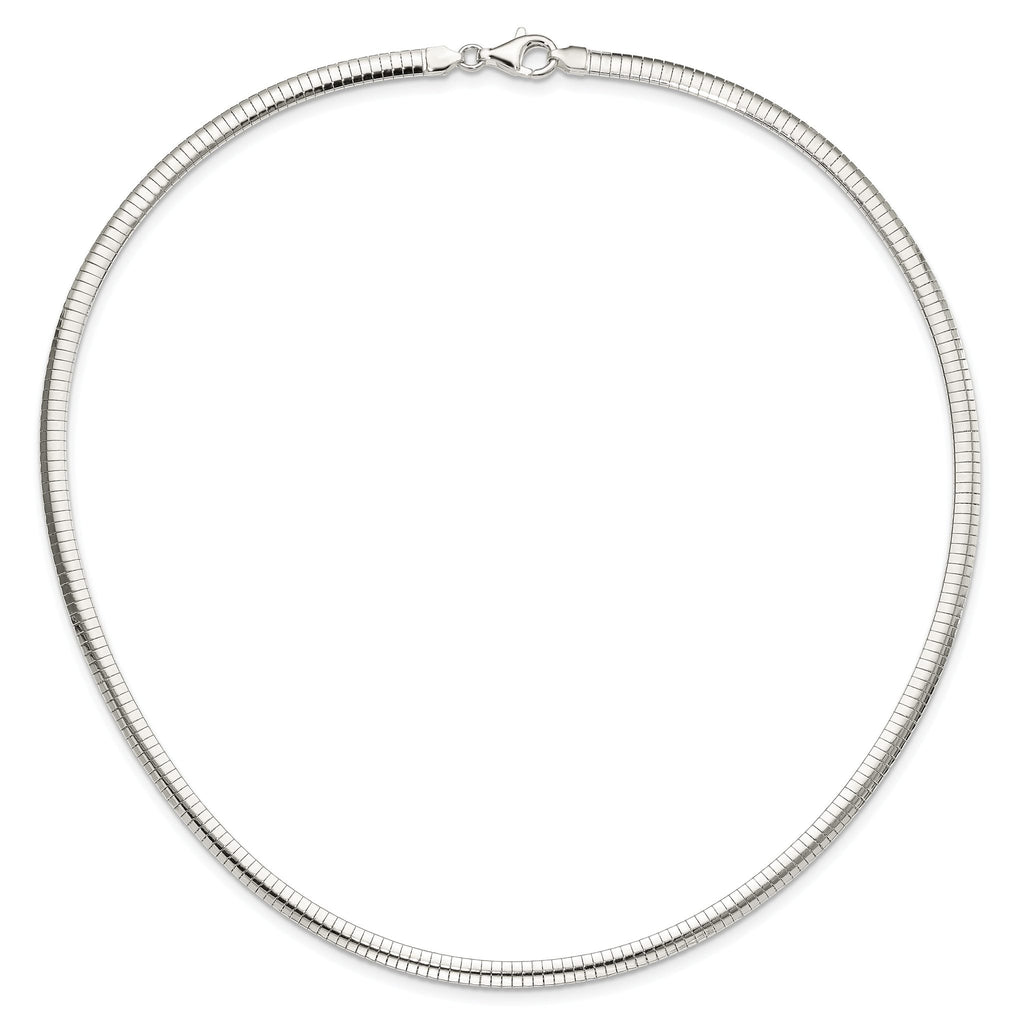 Sterling Silver 925 Omega Necklace, 18 Inch, 4mm Width, Polished Finish, Lobster Clasp
