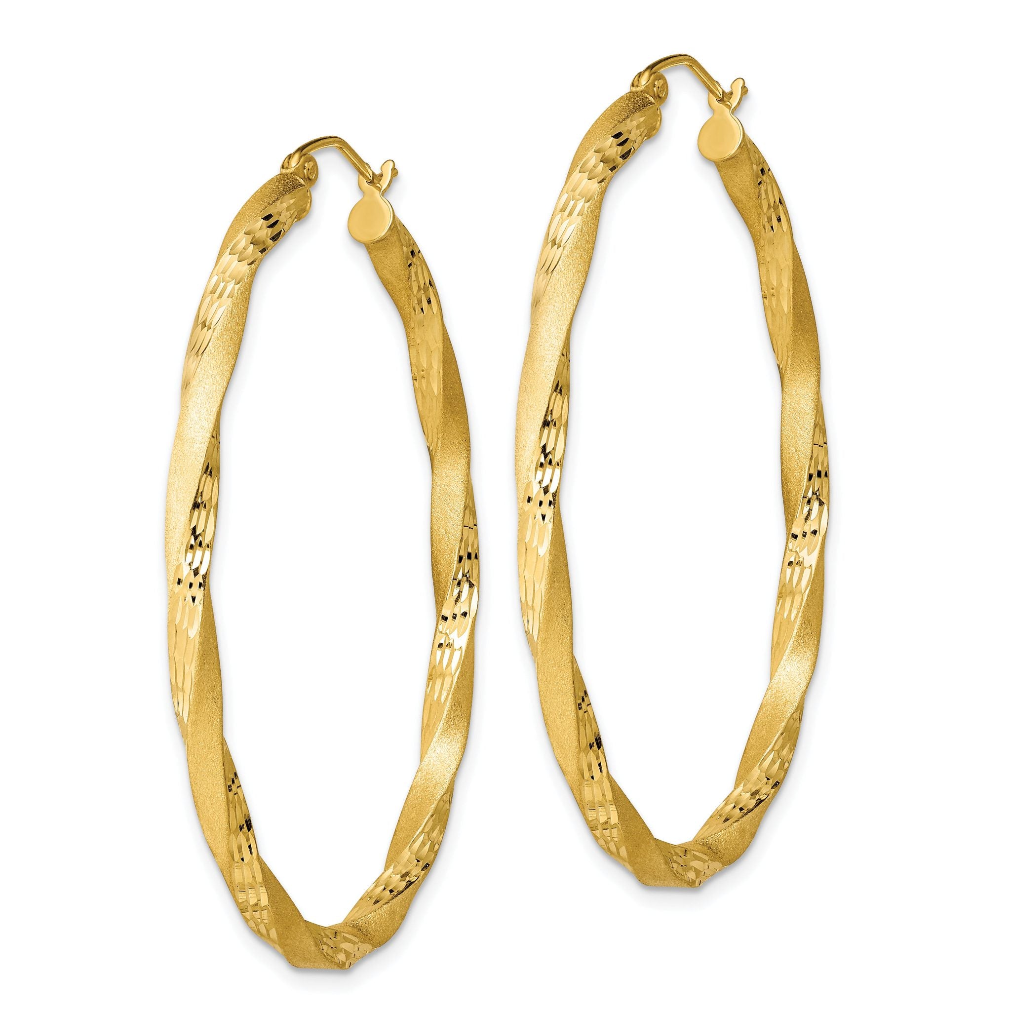 Sterling Silver Gold-plated Diamond-cut Twist Satin 4mm Oval Hoop Earrings Secondary image
