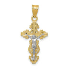 14K Two-Tone Gold Crucifix Pendant Elegant, Small, Narrow Design