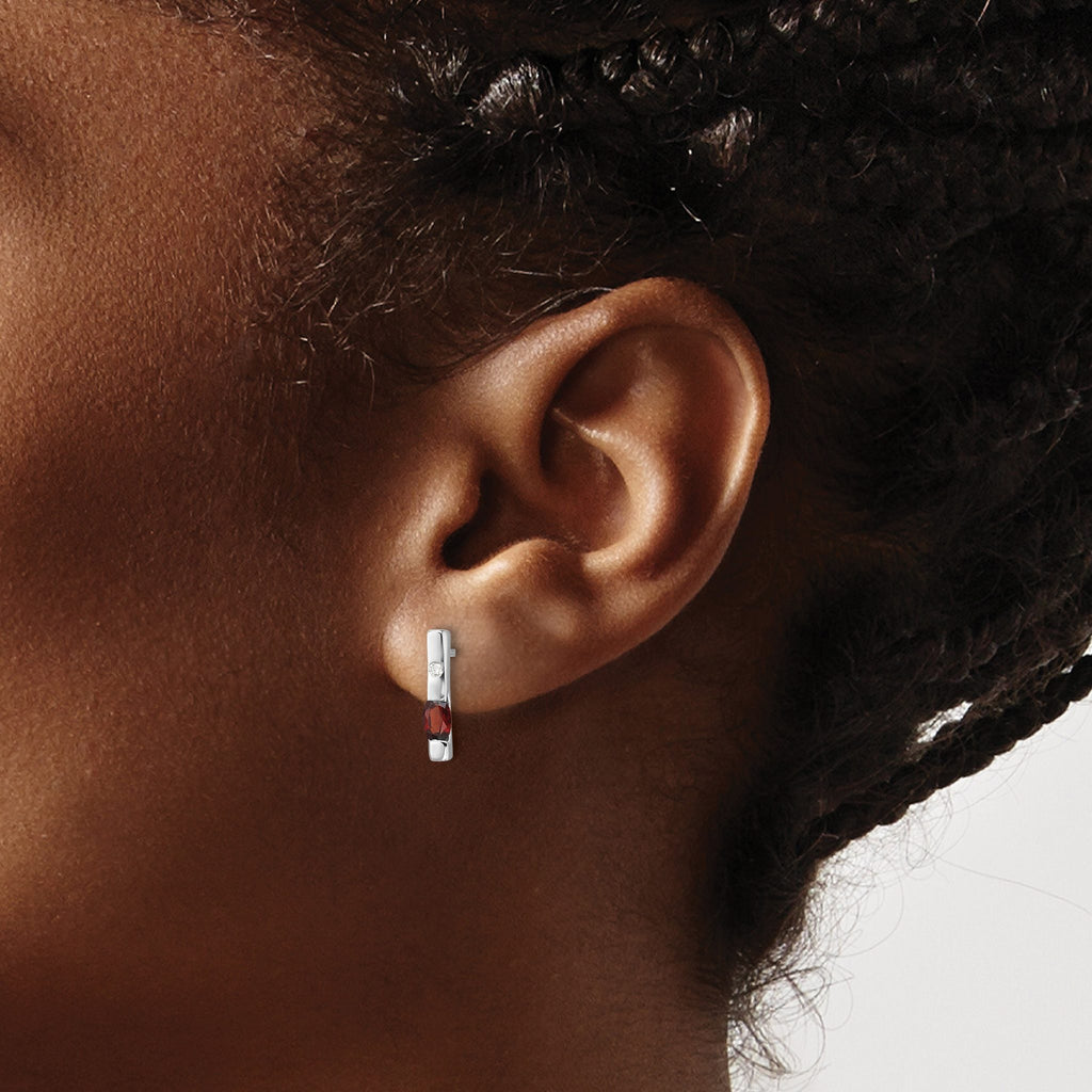 White Ice Sterling Silver Rhodium-plated Diamond and Garnet Post Earrings