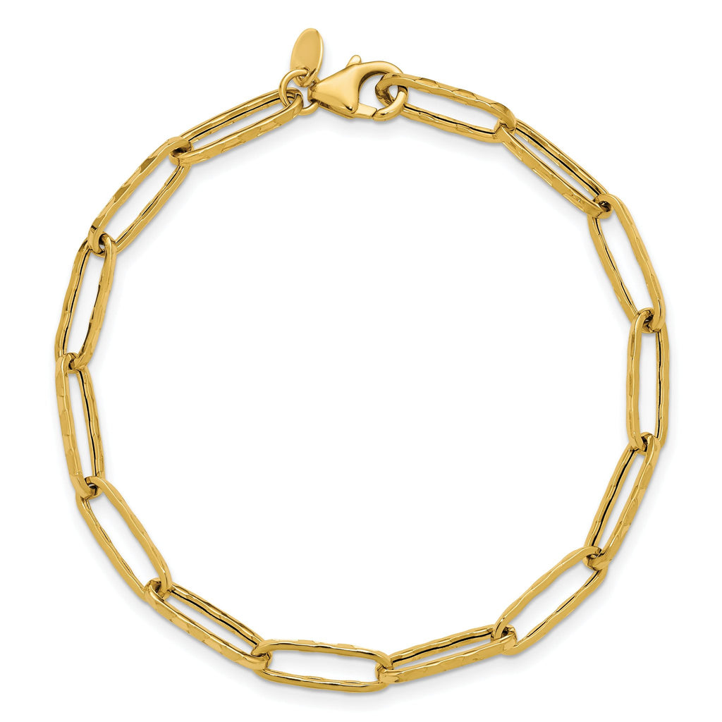 14K Polished and Dimond-cut Paperclip Link Bracelet