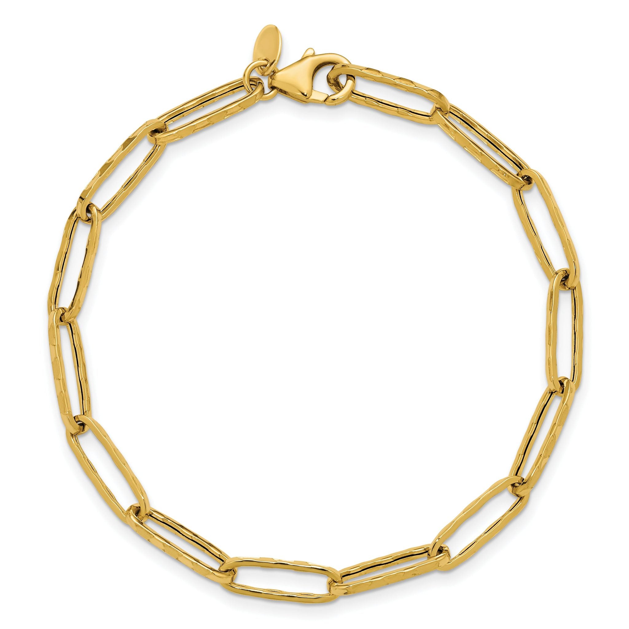 14K Polished and Dimond-cut Paperclip Link Bracelet