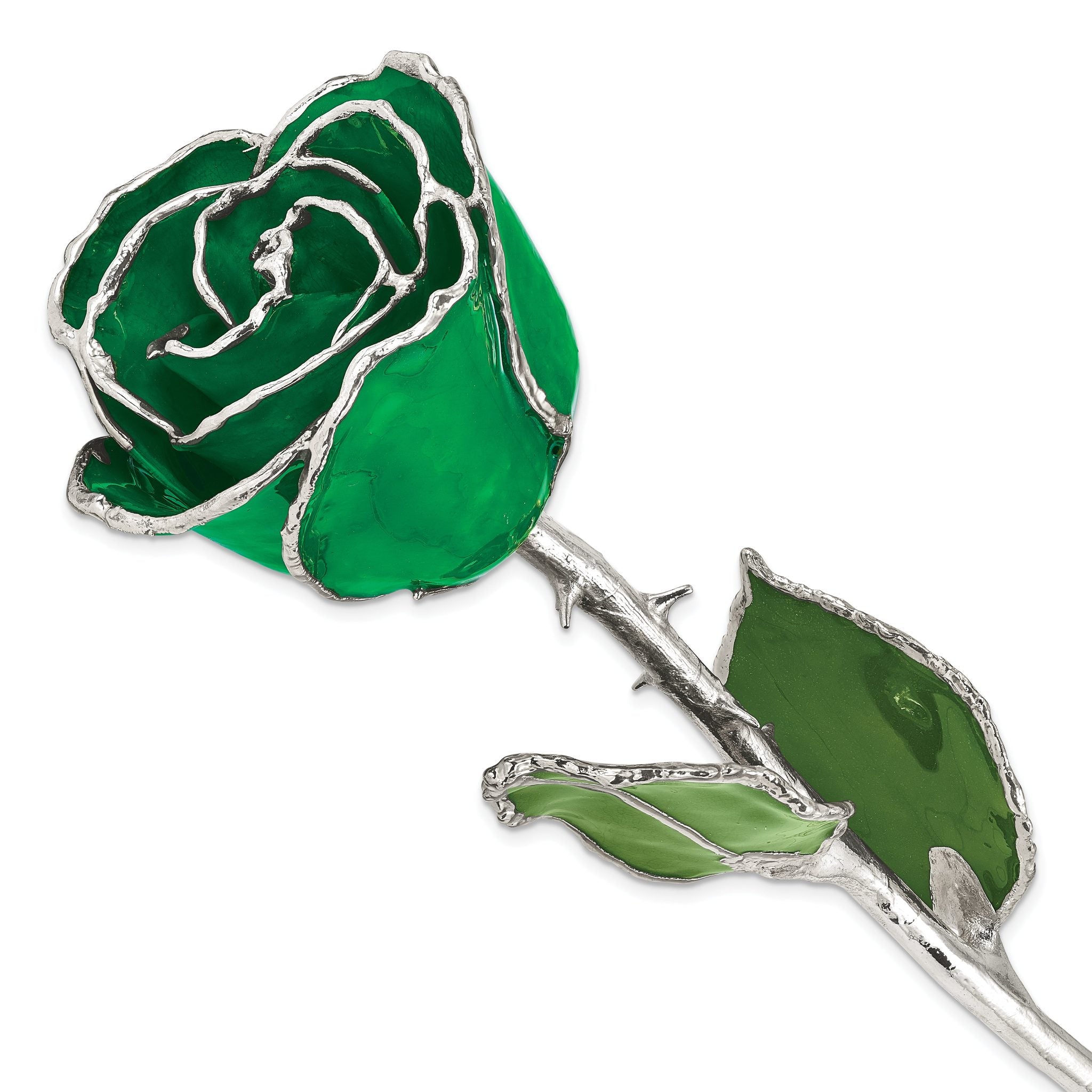 Green Lacquer Dipped Silver Trimmed Real Rose Main image
