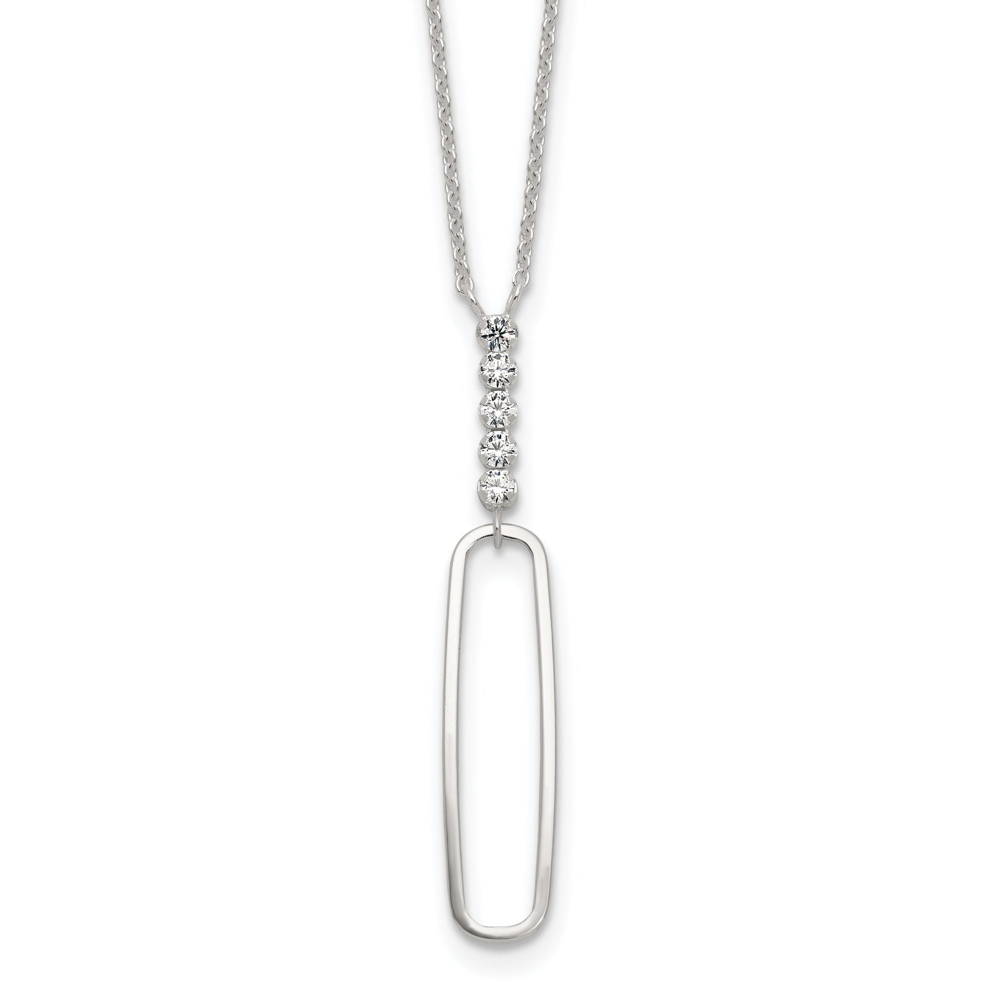 Sterling Silver E-coated CZ Dangle 17.5in Necklace