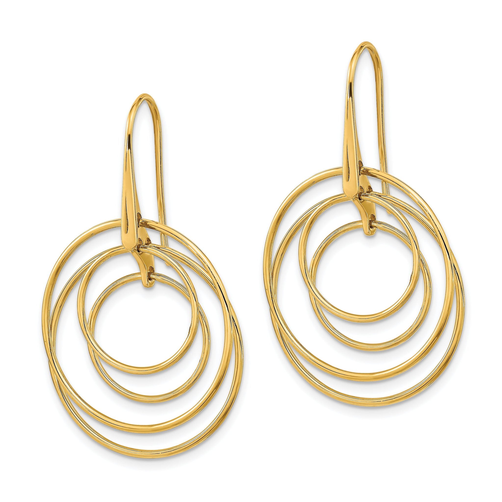 14K Polished Circles Dangle Earrings
