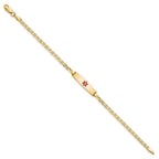 14k Medical Solid Chain/Solid Plate 20x5mm Soft Diamond Shape Centered Red Enamel Flat Anchor Link 7 inch ID Bracelet