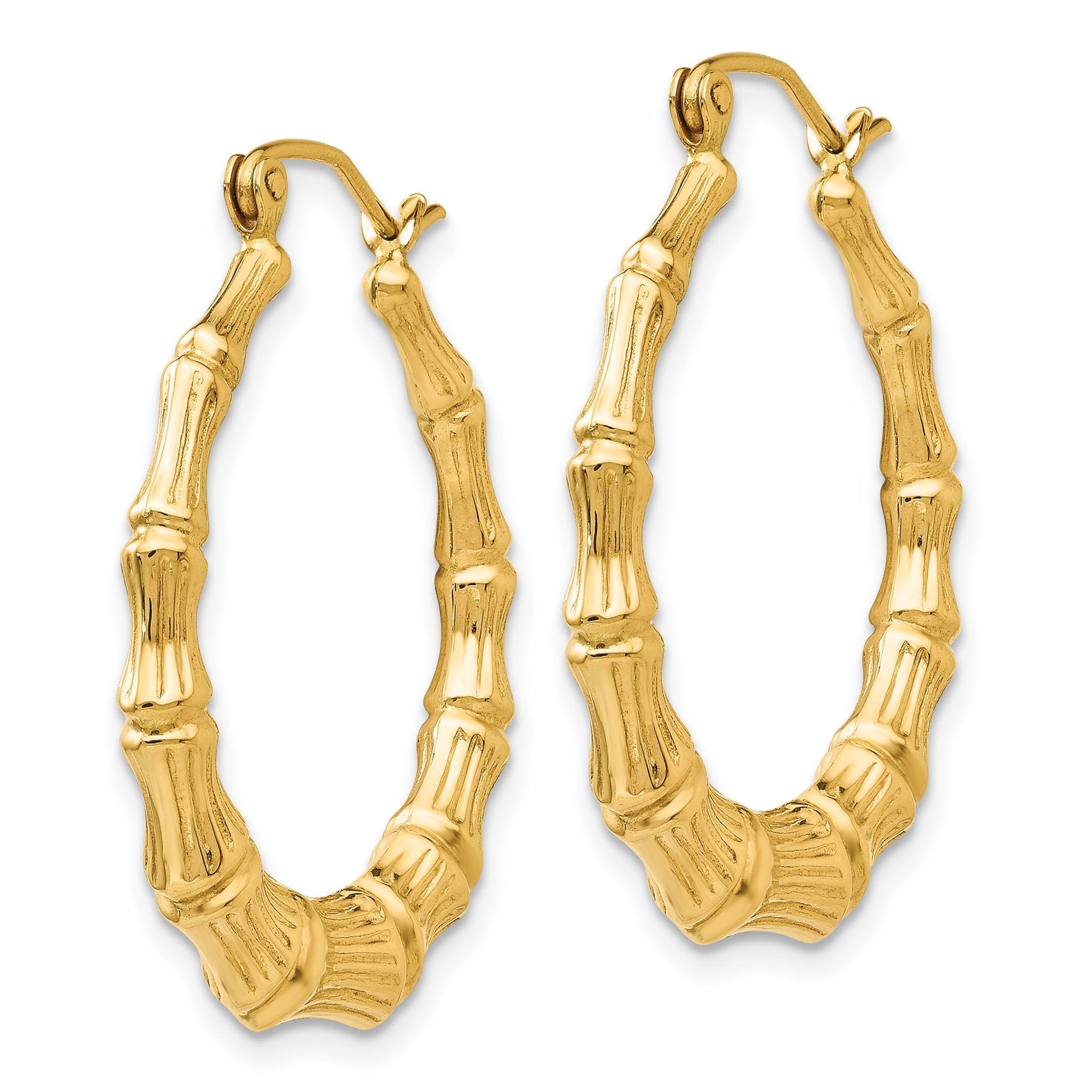 14K Gold Polished Bamboo Hoop Earrings for Women Elegant Design Secondary image
