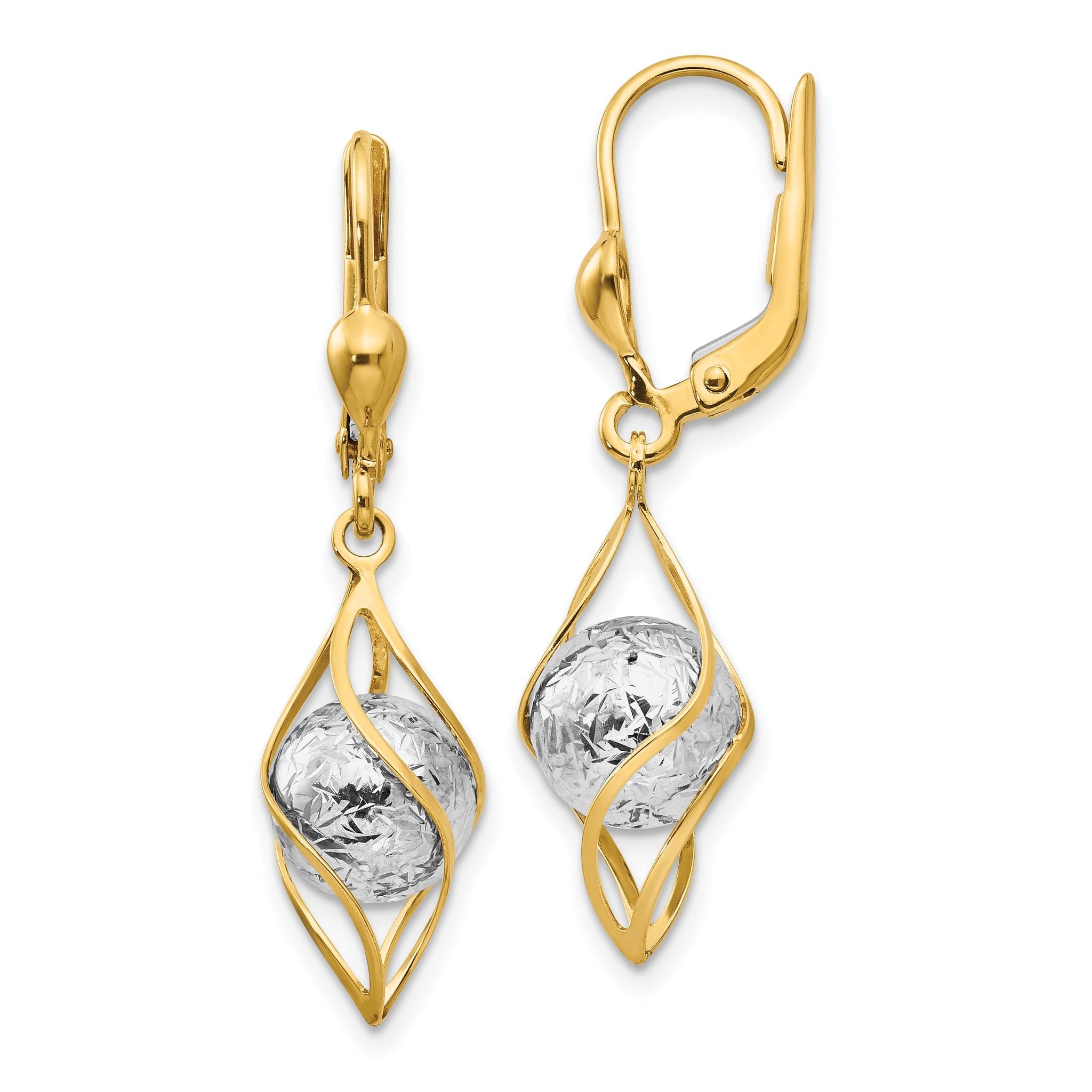 14K Two-tone Polished Diamond-cut Dangle Leverback Earrings Main image