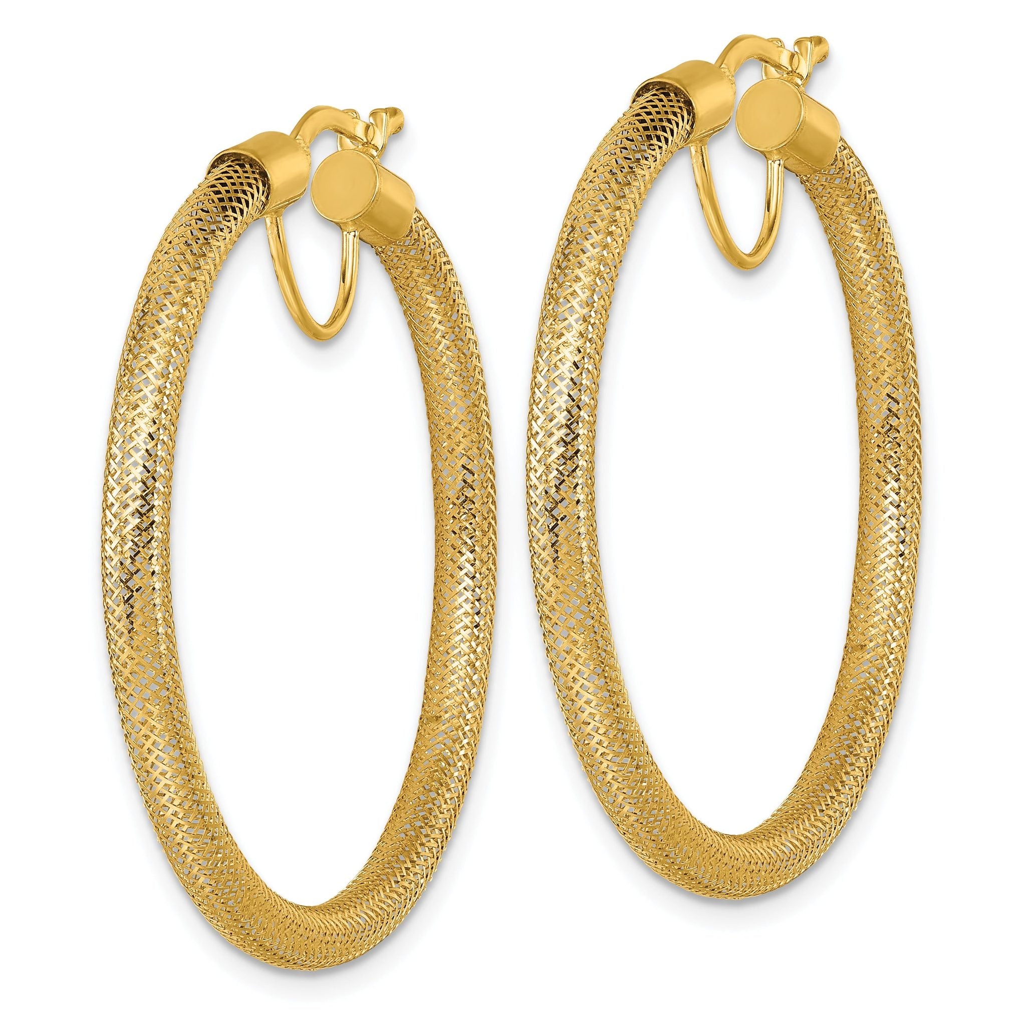 14k Polished 3.3mm x 40mm Flexible Mesh Hoop Earrings Secondary image