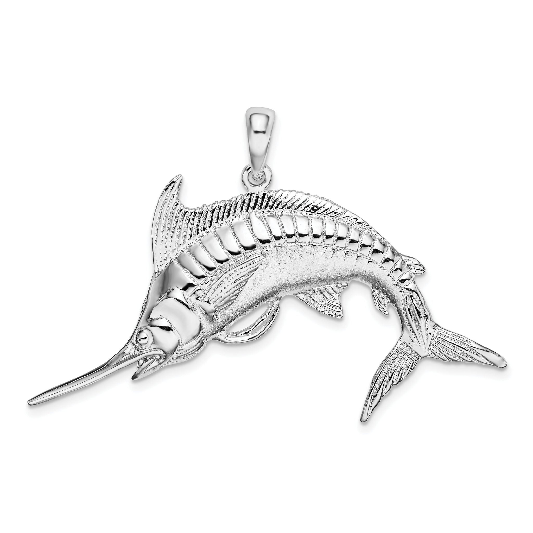De-Ani Sterling Silver Rhodium-Plated Polished and Satin Blue Marlin Pendant Main image