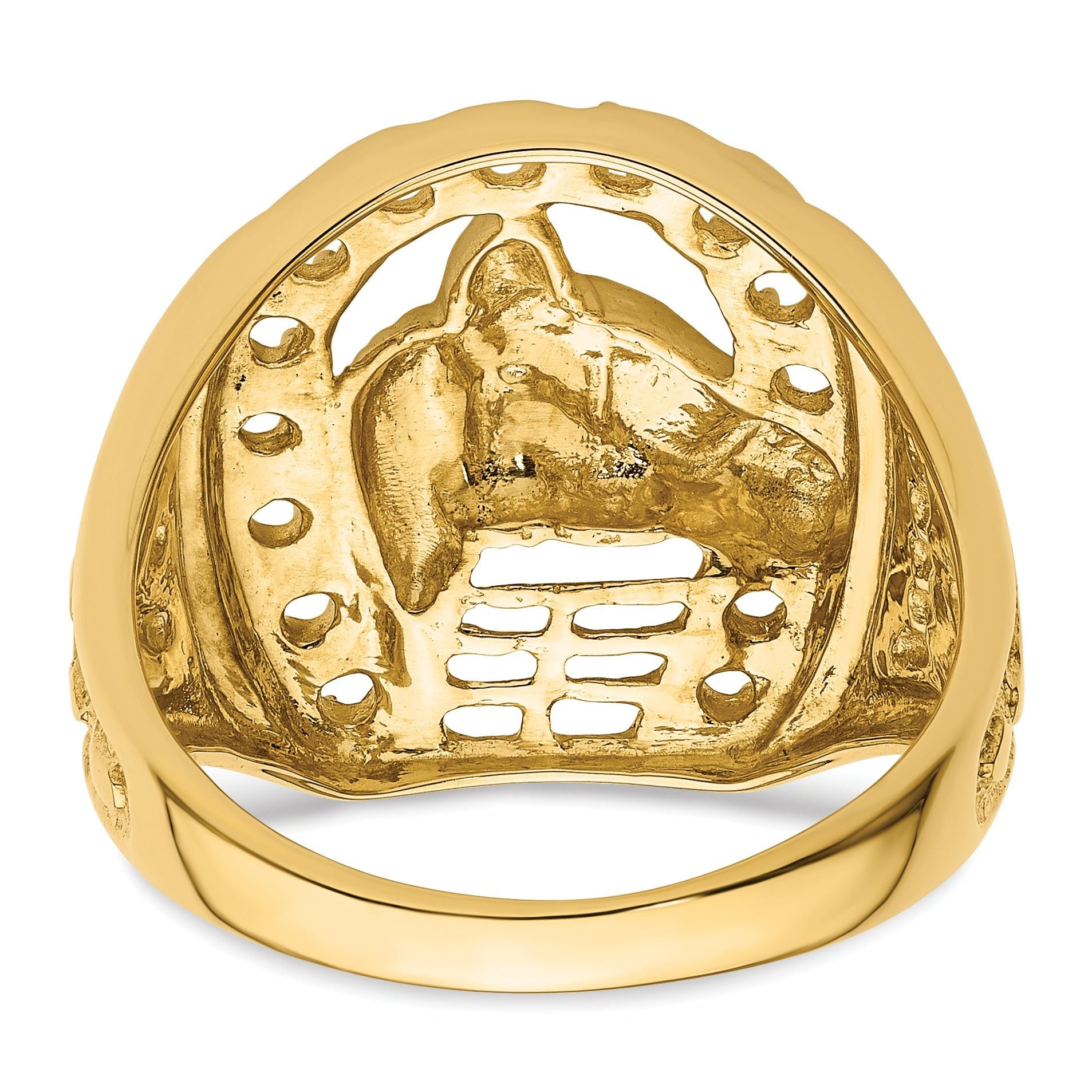 14k Horseshoe w/Horse in Center Mens Ring Mounting (No Stones Included)