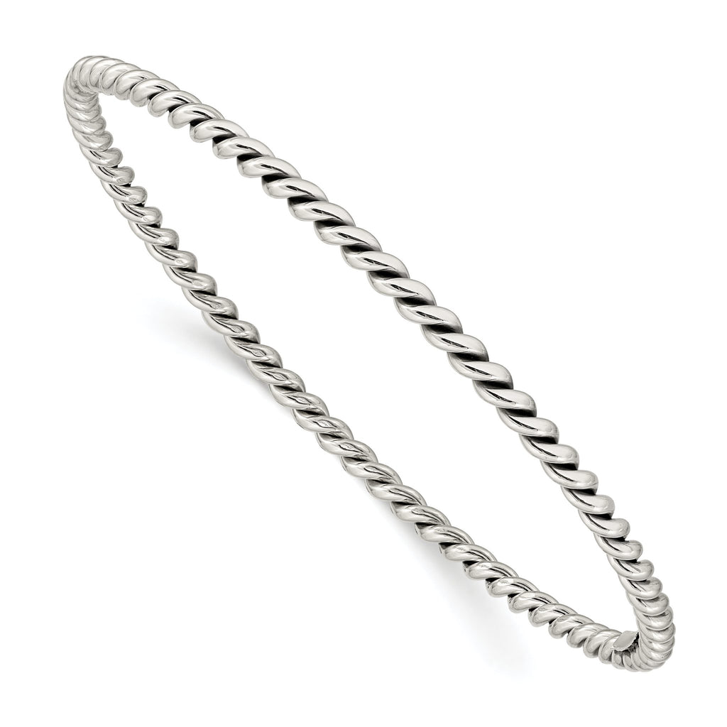Sterling Silver 925 Women's Polished Twisted Slip-On Bangle Handcrafted Elegance