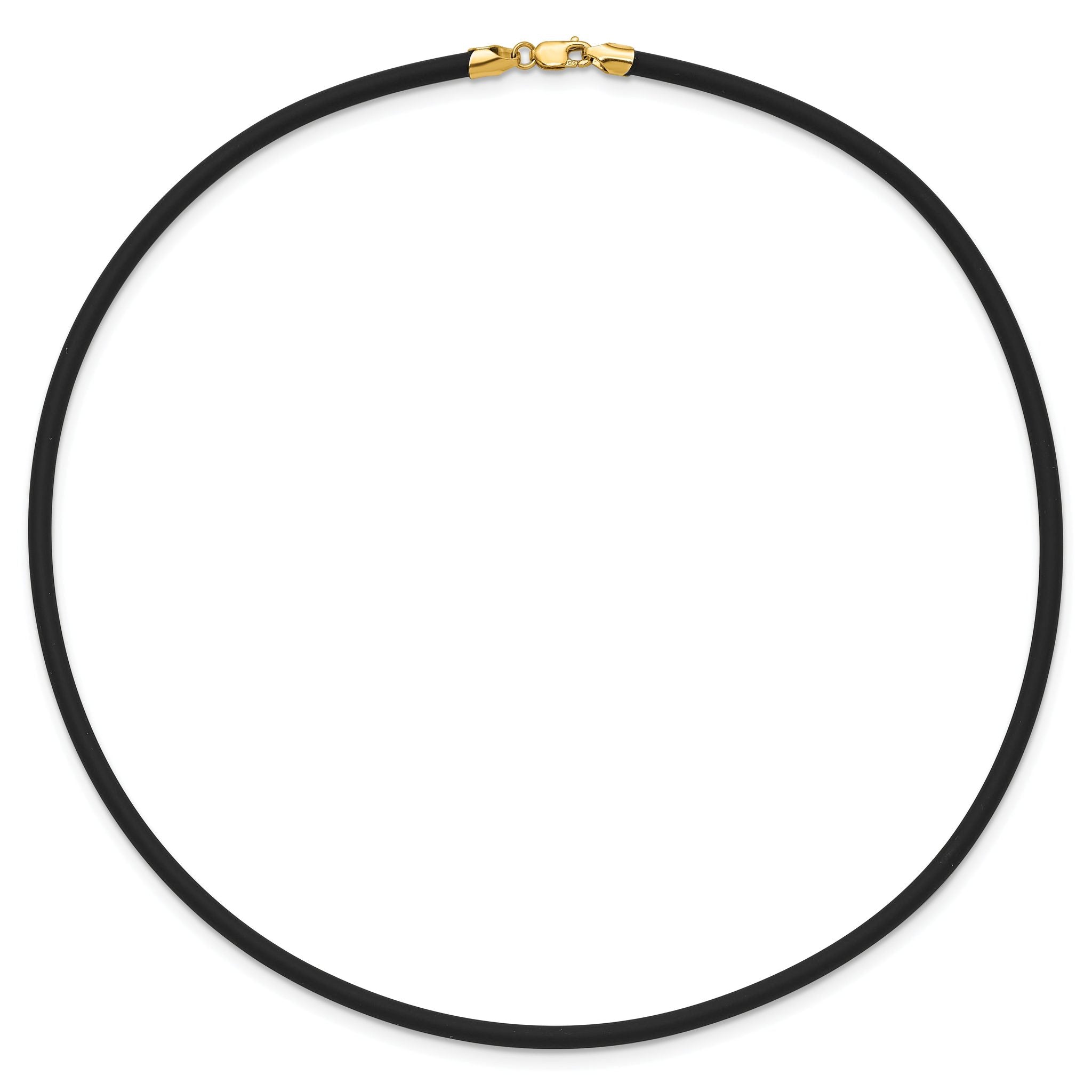 14k Yellow Clasp 3mm 16 inch Black Rubber Cord Necklace