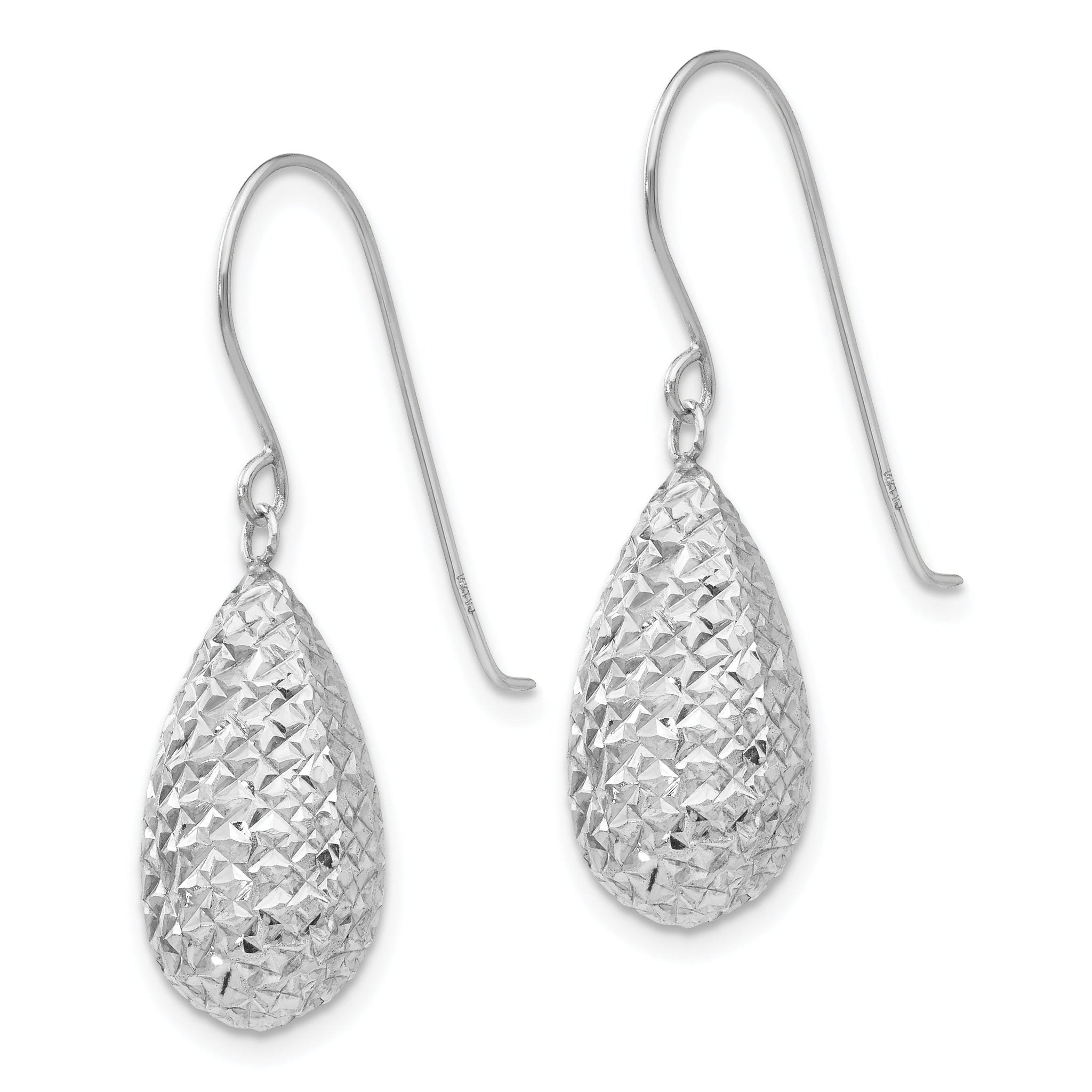 14k White Gold Puff Teardrop Earrings Secondary image