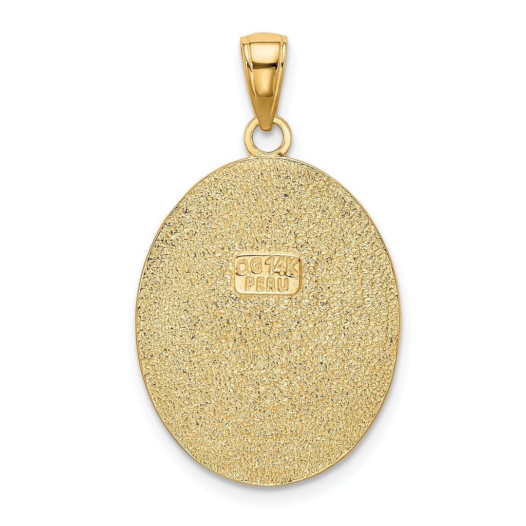 14K Gold Fleur-De-Lis Oval Pendant for Men Polished, Detailed Design