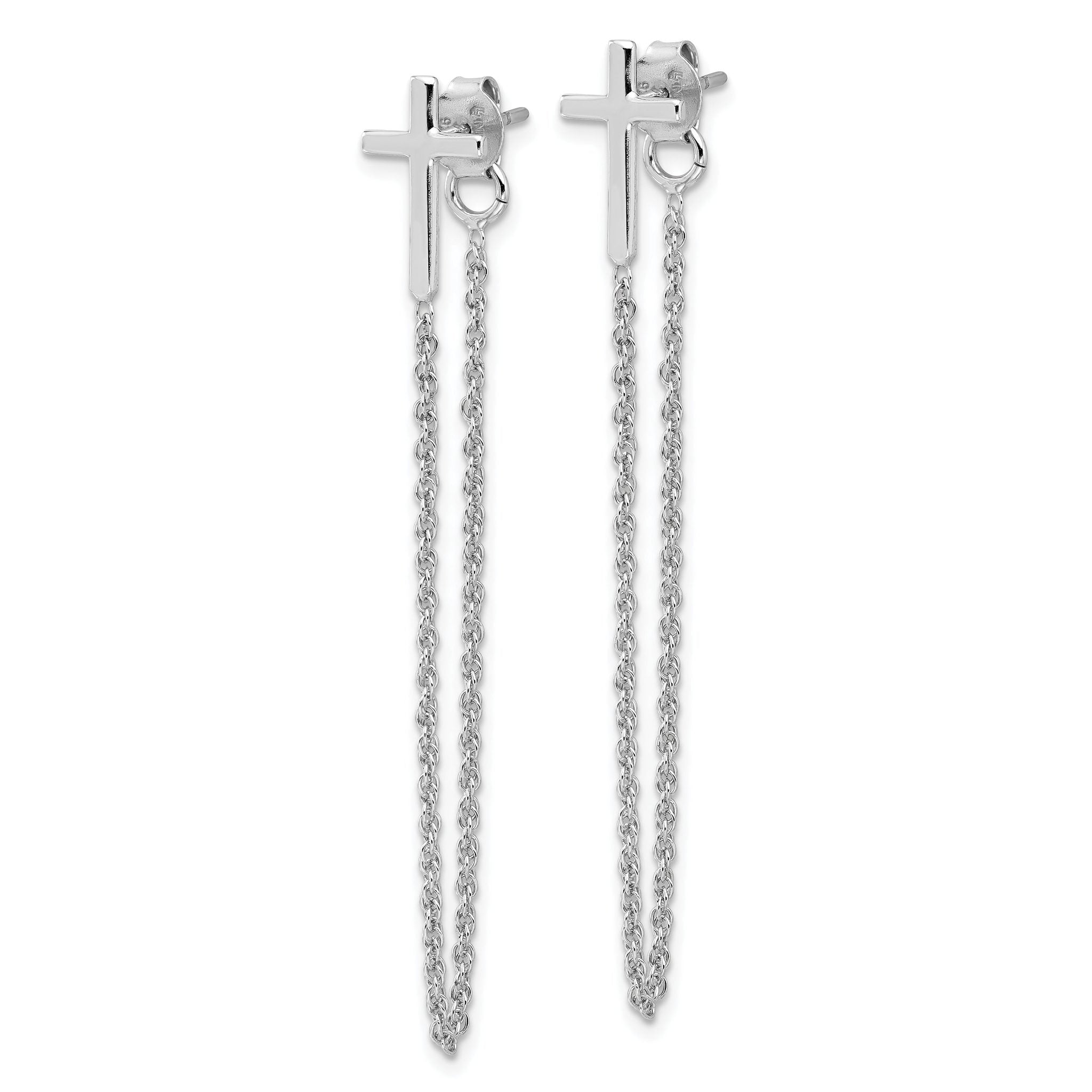 Sterling Silver Polished Cross with Chain Front & Back Post Earrings Secondary image