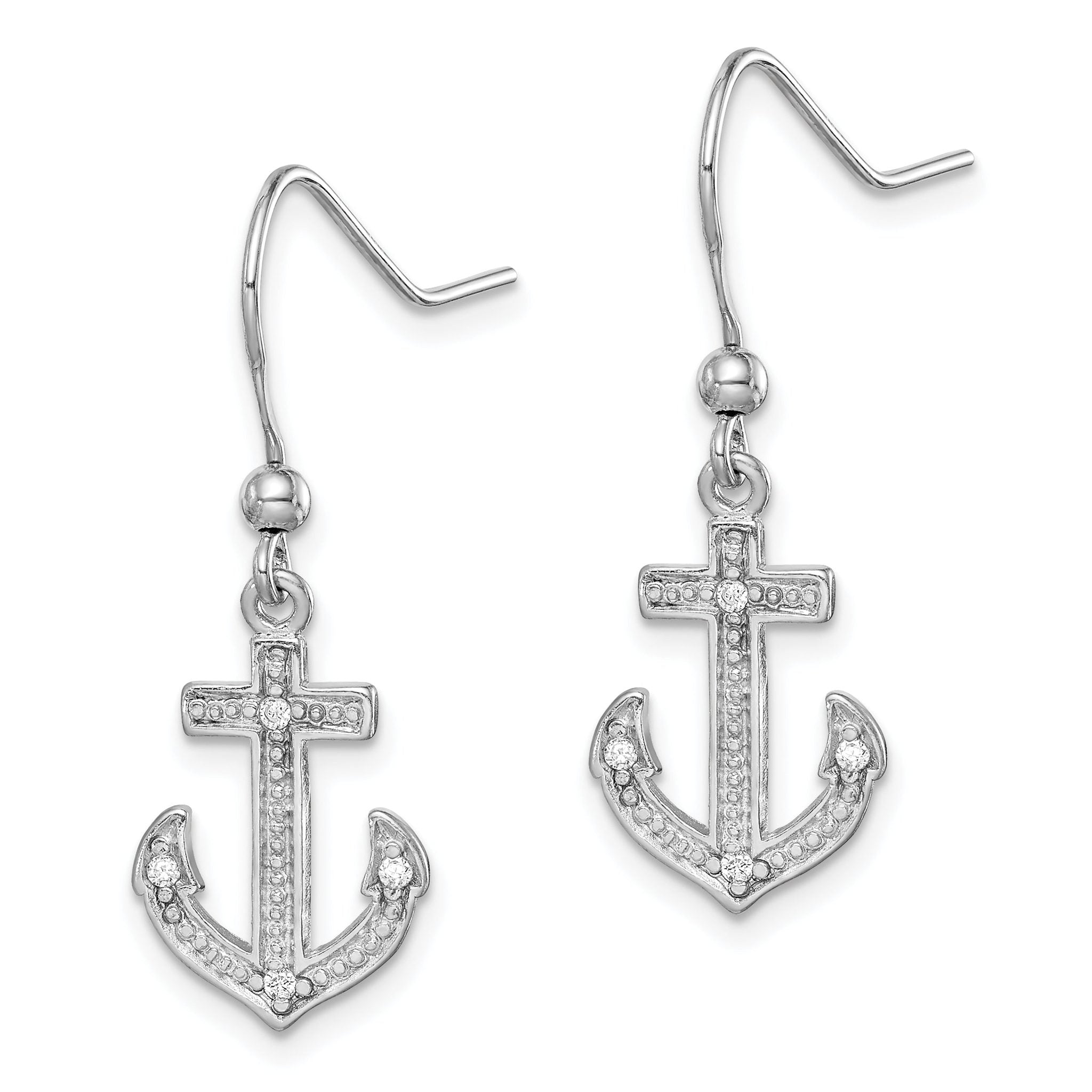 Sophia Jewelers Sterling Silver Rhodium-Plated CZ Anchor Drop Earrings Secondary image