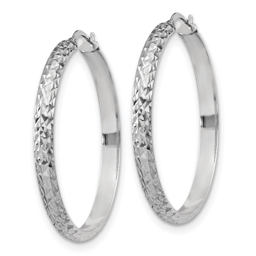 Sterling Silver RH-plated Polished & Textured Hoop Earrings