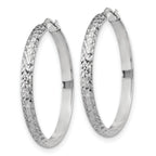 Sterling Silver RH-plated Polished & Textured Hoop Earrings