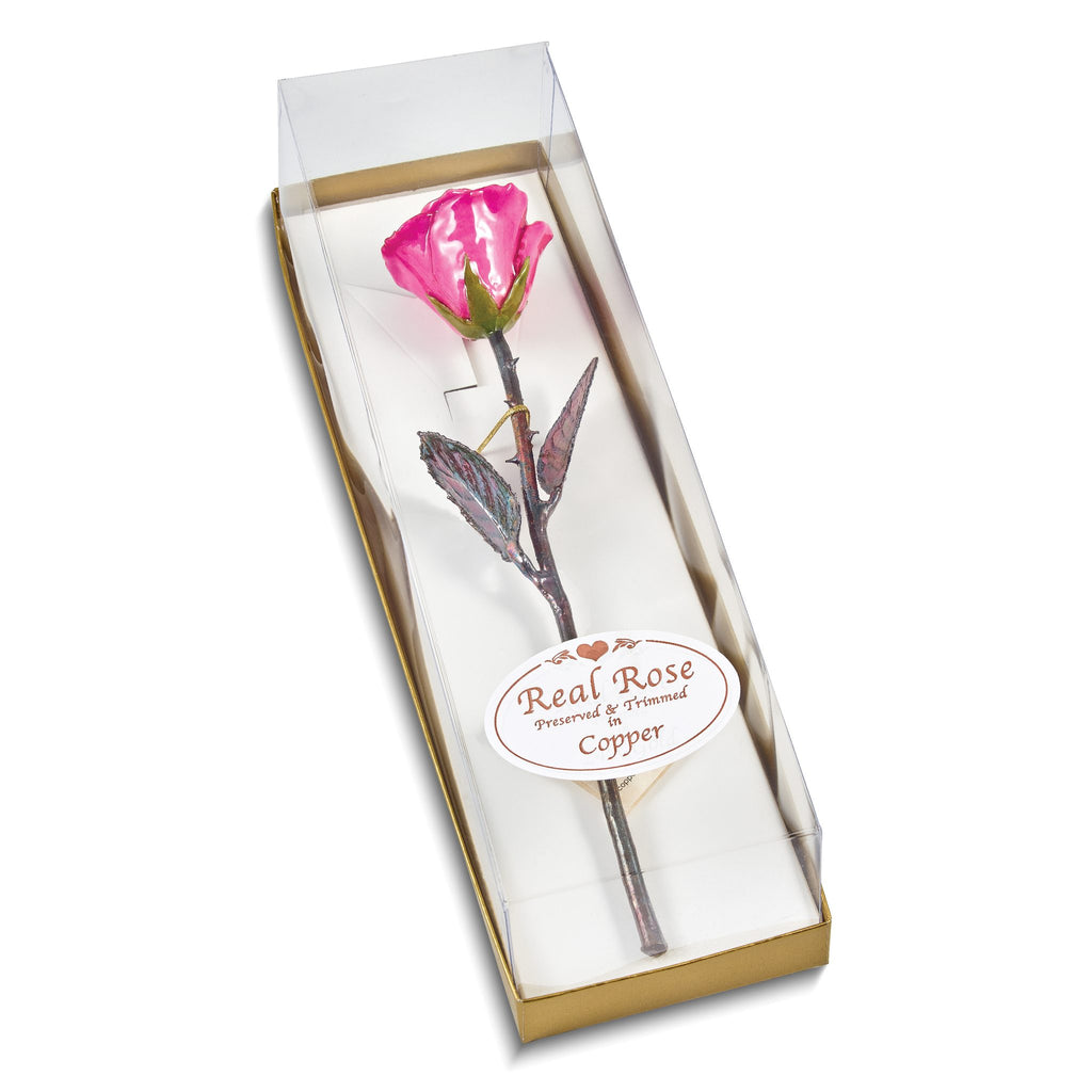 Fuchsia Lacquer Dipped Copper Trimmed Real Rose